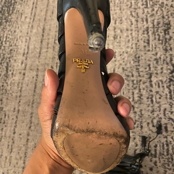 BEST OFFER -  PRADA Shoes Womens 38 Black Calzature Donna Caged Heel Stiletto - Picture 3 of 6